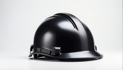 Fototapeta premium black safety helmet on plain white background with copyspace from Generative AI