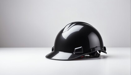 Fototapeta premium black safety helmet on plain white background with copyspace from Generative AI