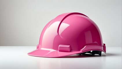 Fototapeta premium pink safety helmet on plain white background with copyspace from Generative AI