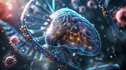 Fototapeta premium Human liver anatomy, DNA with hepatitis b virus. 3d illustration. Background for medicals