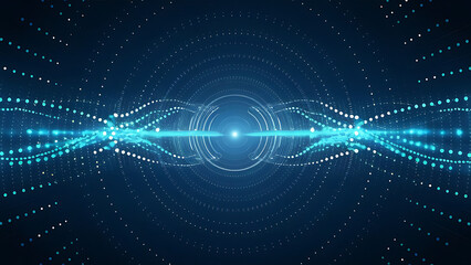 Structured database. Abstract digital wave particle. Digital music background. Sound vibrations. Futuristic dotted wave. Big data analytics. 3D illustration of nano particles in cyberspace