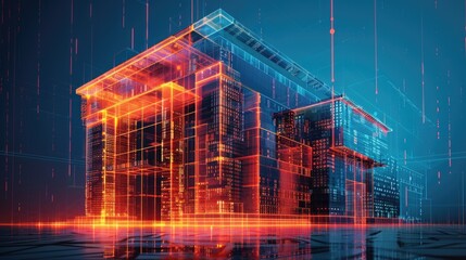 Virtual Banking concept, abstract bank building with digital features