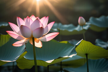 Obraz premium Lotus flower with the morning light. Pink lotus flower