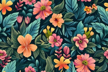 Seamless floral pattern with delicate blooms and intricate foliage, perfect for adding a touch of nature's beauty to your designs.