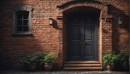 brick wall with door and dramatic lighting on house facade from Generative AI
