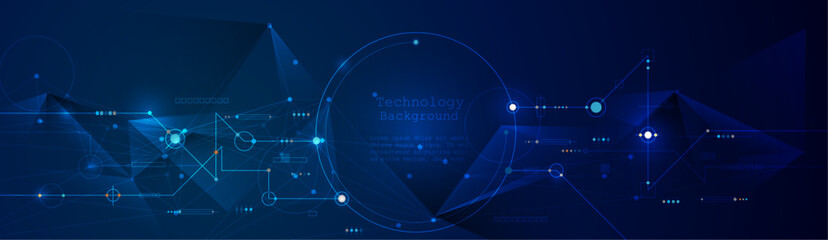 Vector abstract circuit board, Illustration high tech cyberspace, network connection, science and information technology on dark blue color background. Hi-tech digital technology, futuristic concept