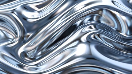 Abstract silver wavy background with shiny metallic lines and waxy texture. Ideal for business use, wallpapers, and designs needing smooth curves and copy space. Noise-free 3D rendering.