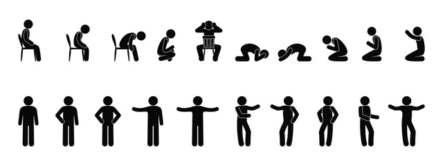 set of icons man, stick figure people, human silhouettes, stickmen isolated on white background