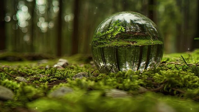 Illustration of green earth bubbles on the grass, nature background, world nature conservation day and environment day concept.