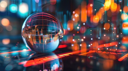 Business forecasting concept, abstract crystal ball with market trends