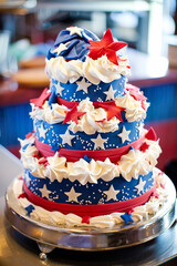 Patriotic Star-Spangled Tiered Cake for 4th of July Celebrations