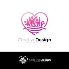 Family icon, love logo with people care logos, red color
