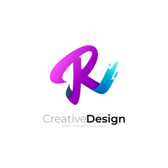 Symbol R logo with 3d colorful design, business icons
