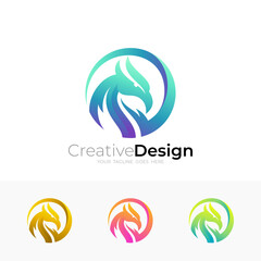 Eagle logo with circle design vector, colorful style