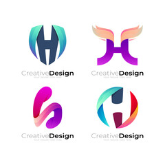 Letter H icon with various shapes, 3d colorful style
