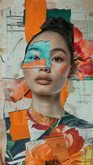 Creative Fashion Portrait Collage with Floral Elements