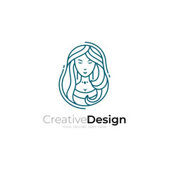 Beauty icon with beautiful woman logo, salon logos, line style