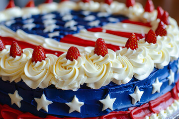 Patriotic American Flag Cake with Strawberries 4th of july celebration