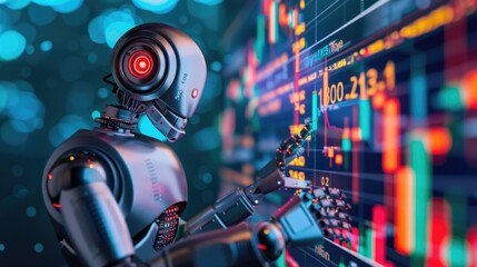 AI Trading concept, robots trading stocks on abstract digital platforms