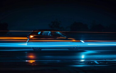 Obraz premium blue car lights at night. beautiful view