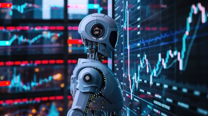 AI Trading concept, robots trading stocks on abstract digital platforms