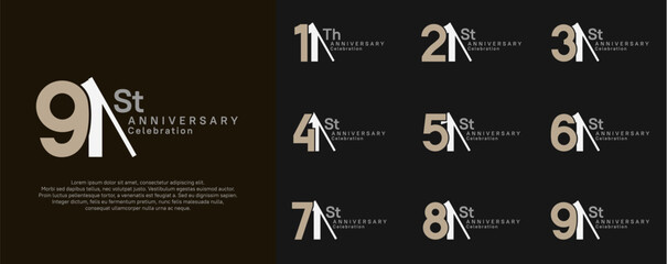 anniversary logotype vector set. white and brown color with slash for celebration day