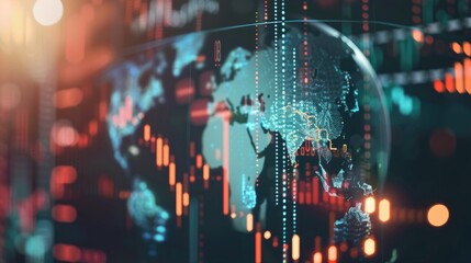 Obraz premium Global investments concept, world globe with abstract financial symbols