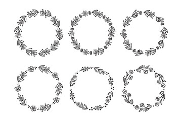 Hand drawn wreath vector set. Floral wreath for your text. Decorative elements for design. Vintage and rustic styles