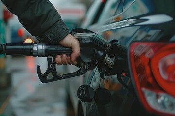 Fototapeta premium A black car is charging at a charging station