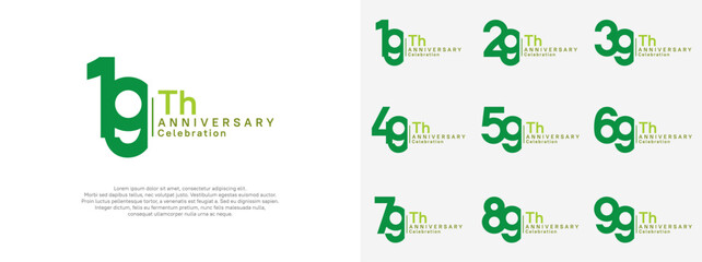 anniversary vector design set green color for celebration day