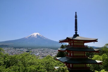 新倉山浅間公園からの眺望・富士山（山梨県・富士吉田市）