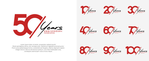 anniversary logotype vector design with slash and black handwriting red color for special day