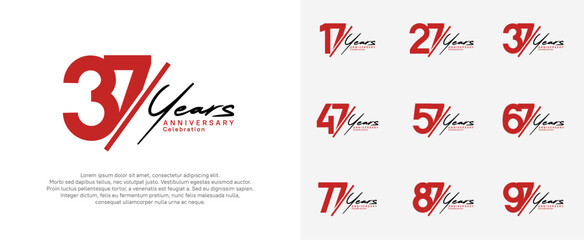 anniversary logotype vector design with slash and black handwriting red color for special day