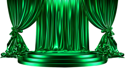 Green podium background fabric product curtain cloth cosmetic isolated on a transparent background cut out. 