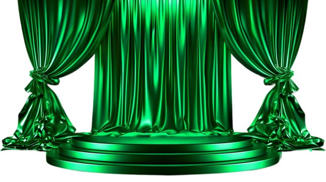 Green podium background fabric product curtain cloth cosmetic isolated on a transparent background cut out.