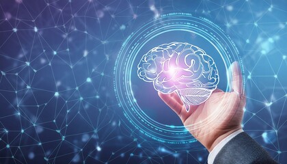 Human brain activity, digital connections 3D illustration, blue background.