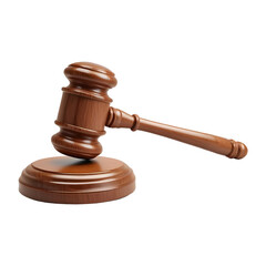 A wooden judge gavel and soundboard isolated on transparent background