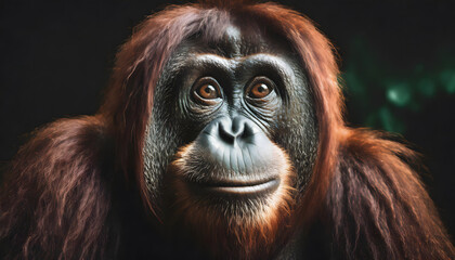Fototapeta premium Wild orangutan with a calm expression, showcasing the beauty of wildlife 