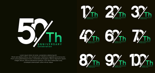 anniversary logo style vector set with slash white and green color can be use for celebration