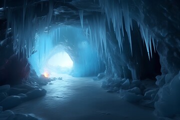 Ice cave with light coming from the end (3d render) - Powered by Adobe