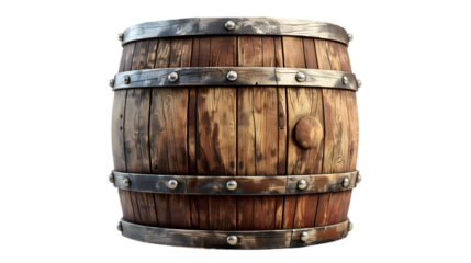 Wooden barrel isolated on a transparent background cut out. 