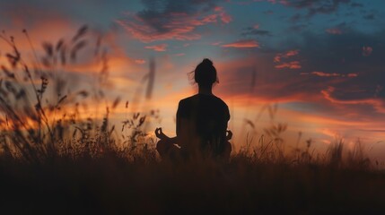 meditation, calm. woman practicing yoga at sunset,