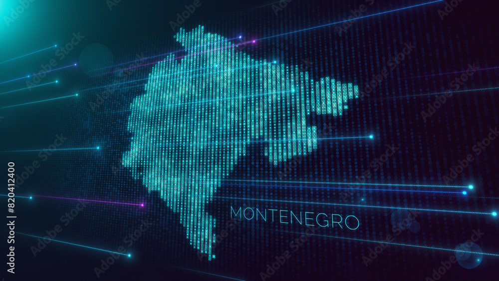 Poster abstract futuristic blue violet shiny perspective square hud particles mosaic grid and text of monte