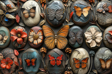 panel wall art, wall decoration, marble background with flowers designs