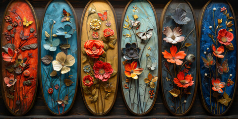 panel wall art, wall decoration, marble background with flowers designs