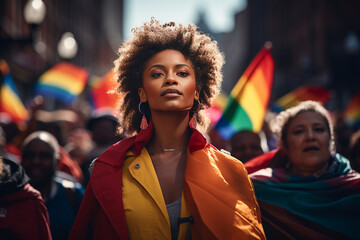 Obraz premium Pride month, lgbt community lesbian bisexual gay parade flag rainbow, colourful freedom happy together tolerance homo proud banner copy space poster.