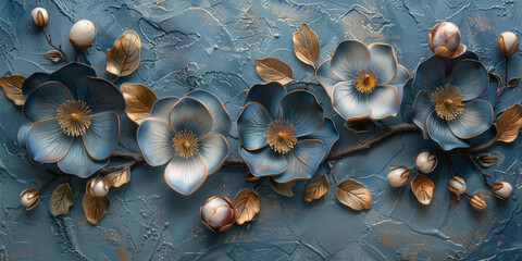 Fototapeta premium panel wall art, wall decoration, marble background with flowers designs