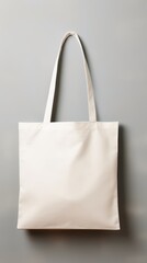 Blank tote bag isolated on grey background, reusable eco-friendly bag mockup