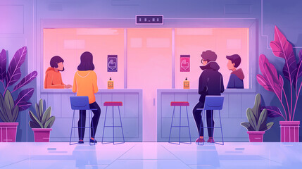 Contemporary Meeting Area with People Seated at Counter
