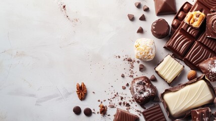 chocolate, sweets with filling - cut. top.food background. copy space